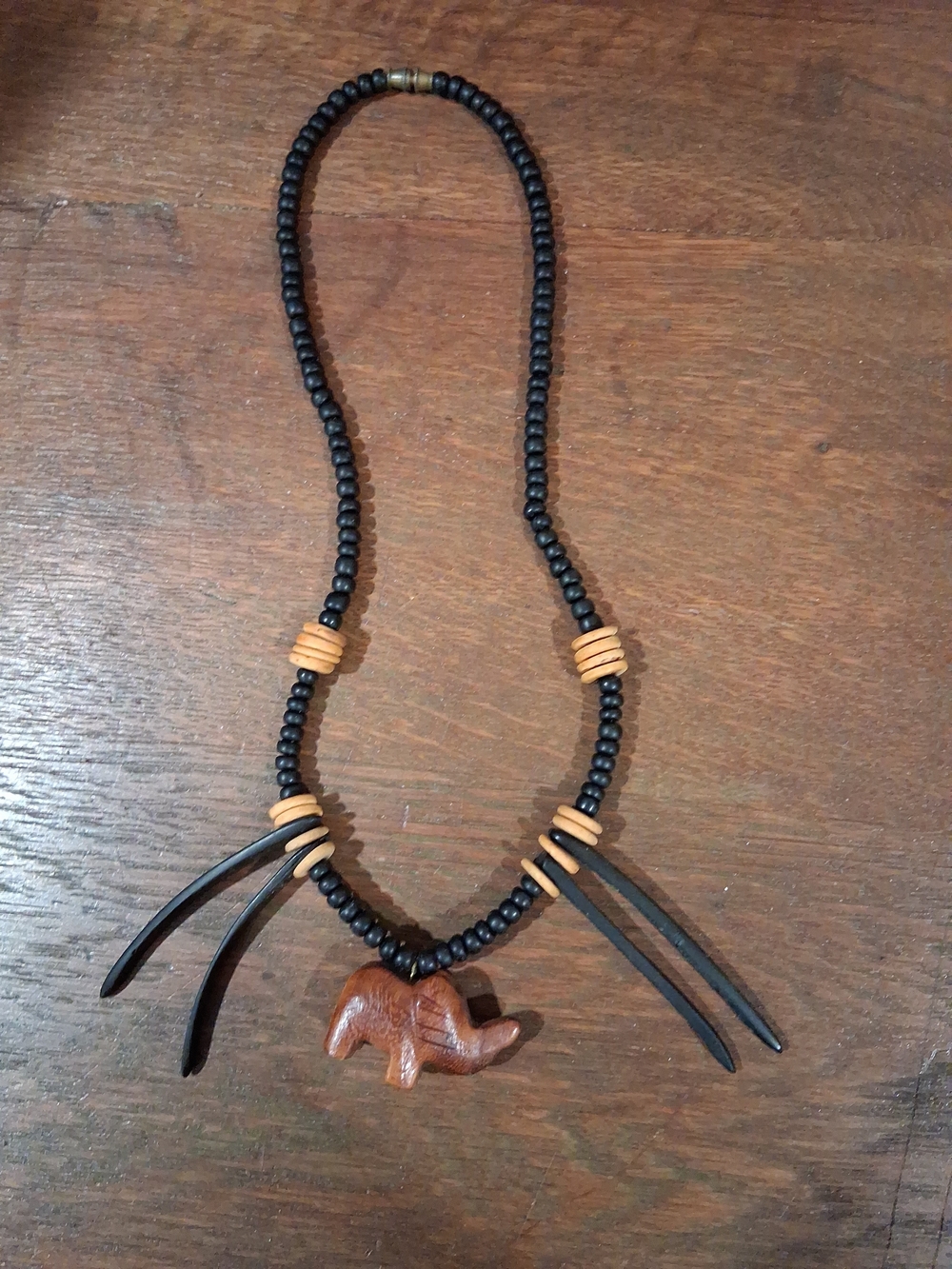 Handcrafted Black and Brown Wooden Elephant Beaded Necklace African